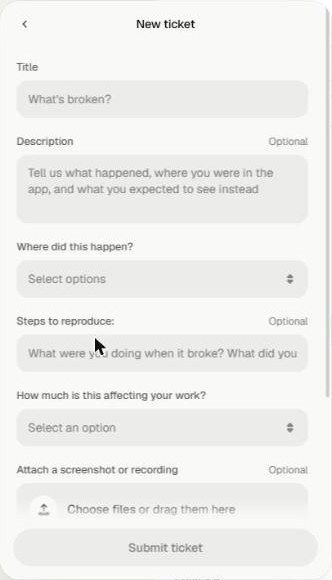 The Bug Report or Issue ticket form