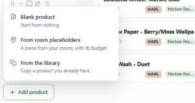 Add product menu