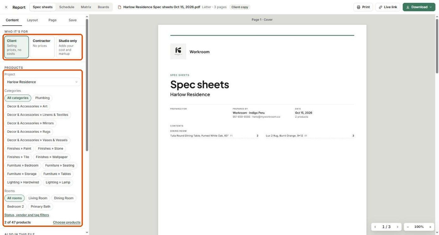 Report editor, Content tab