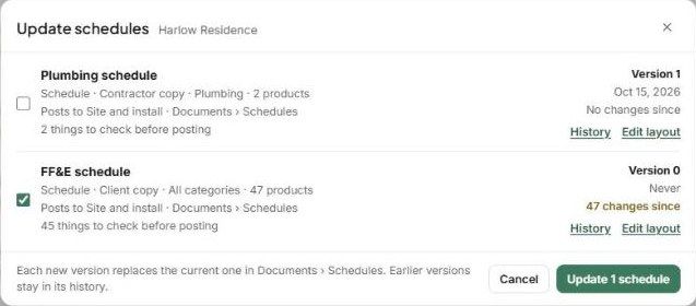 Update schedules dialog