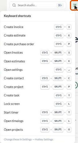 The keyboard shortcuts panel opened from the ⌘ button in the header