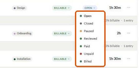 Status pill menu