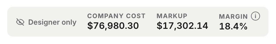 The Designer only box: company cost, markup and margin