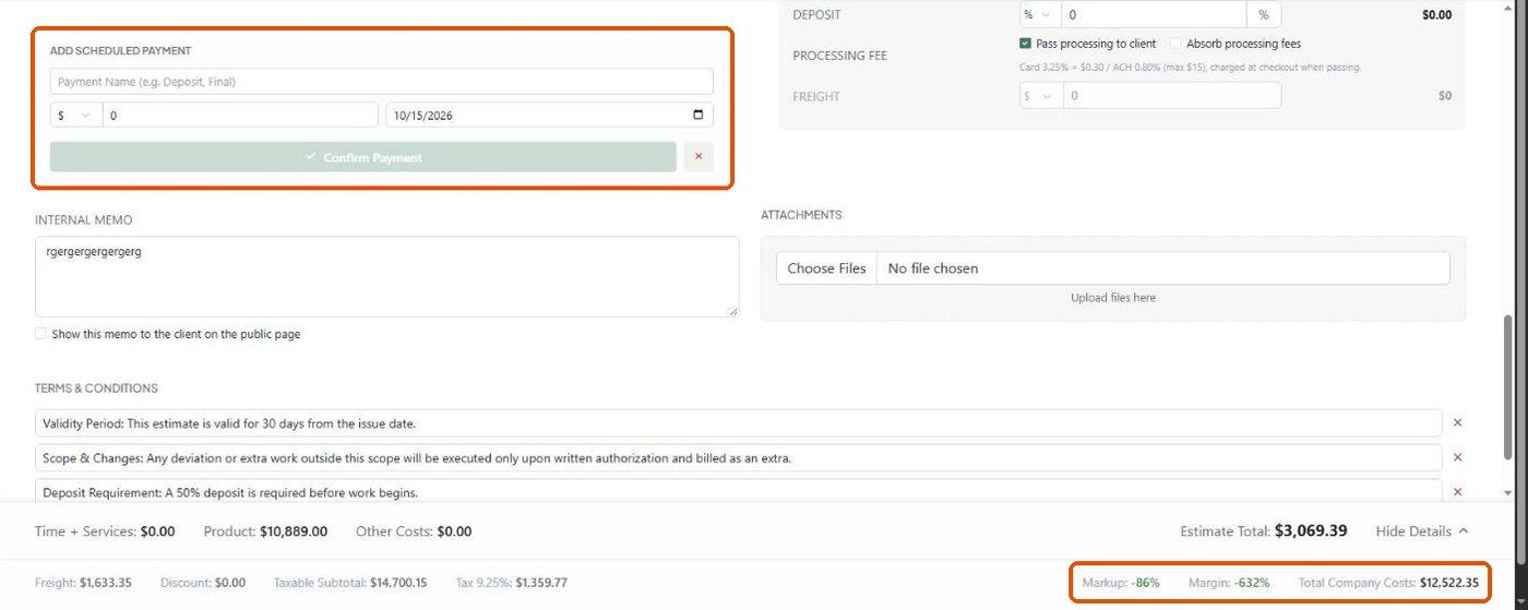 Add Scheduled Payment row and the Show Details summary bar