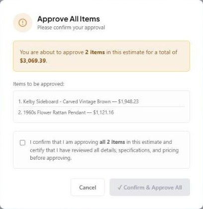 Approve All Items confirmation