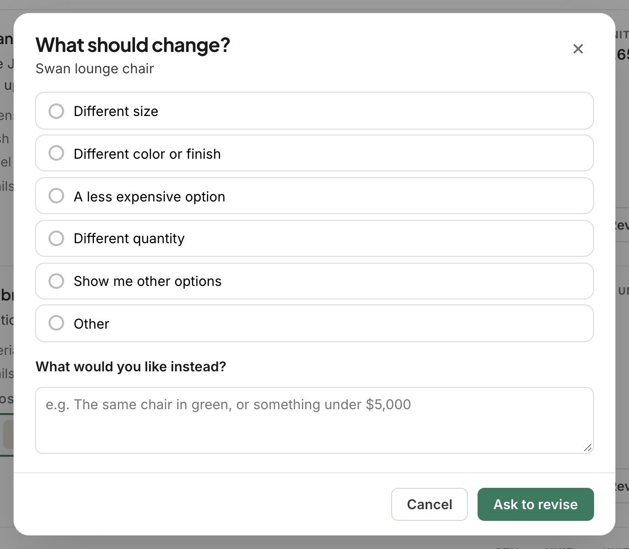 Your client says why they want an item revised