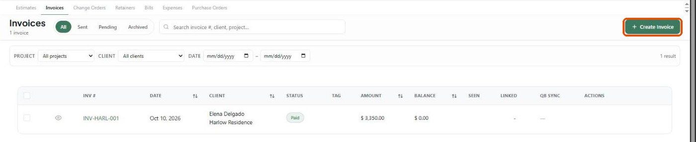 Invoices list