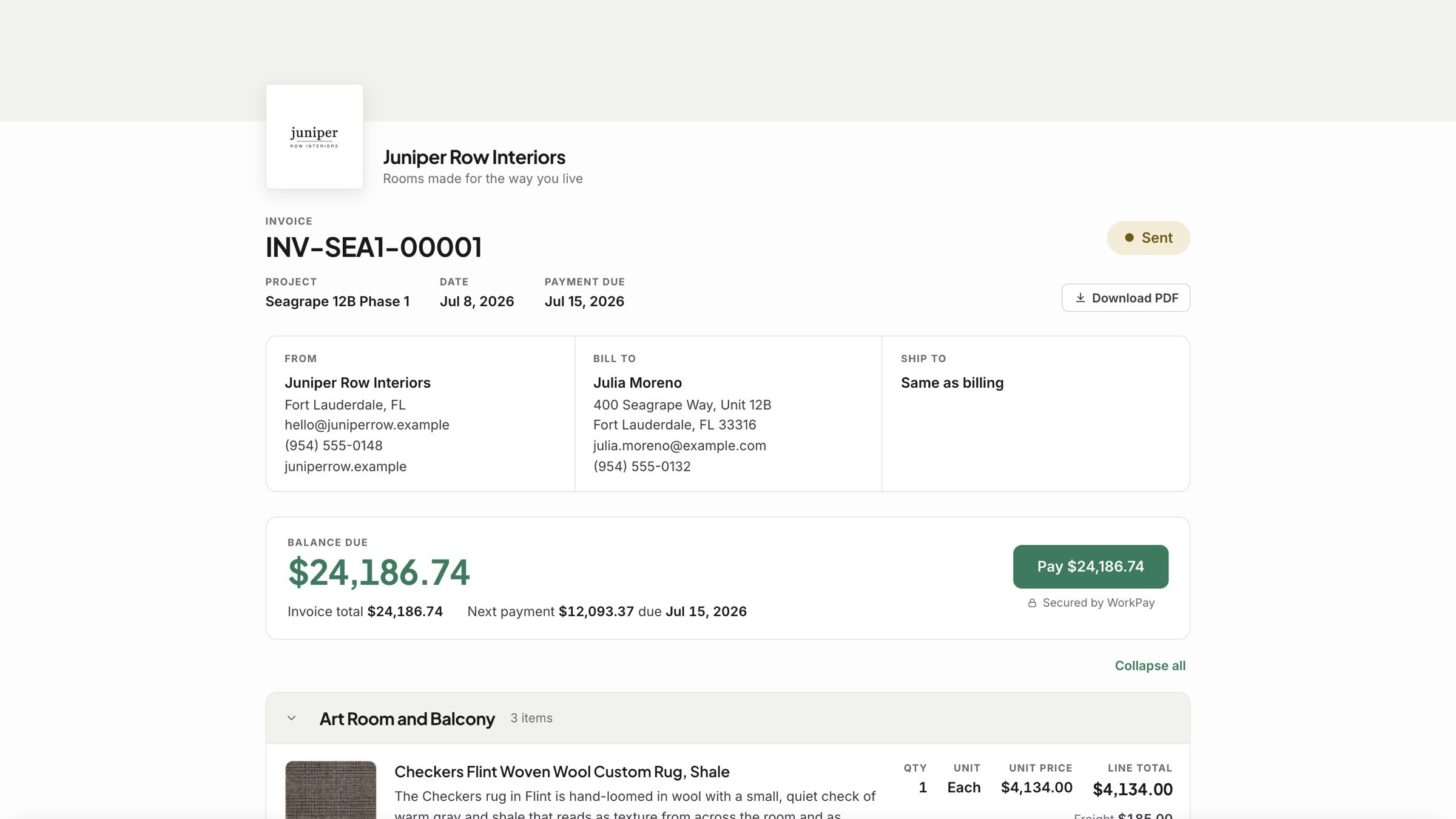 Your client’s invoice page