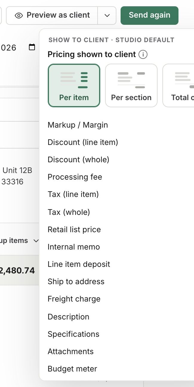 Show to client for one invoice