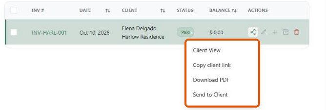 Invoice share menu