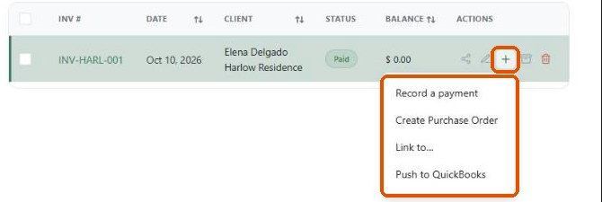Create Purchase Order in the invoice plus menu