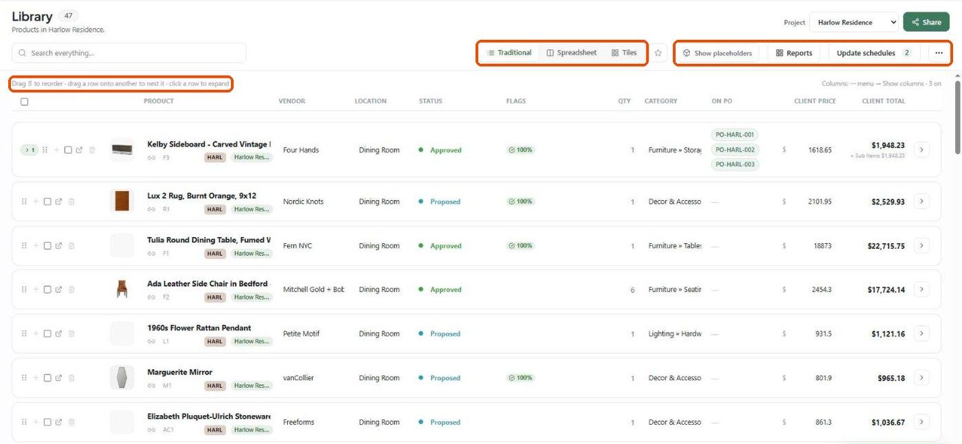 Library with views, Show placeholders, Reports and Update schedules