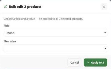 Bulk edit dialog with Field and New value
