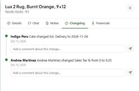 Product Changelog with two changes and comment boxes