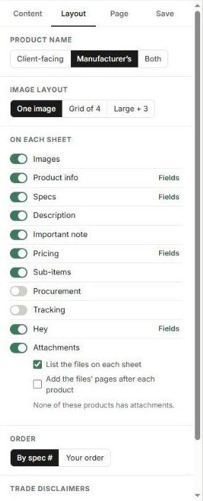 Report Layout tab with the Attachments options