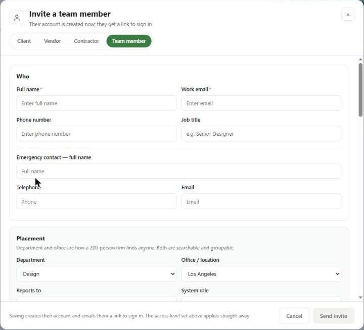 The Invite a team member form