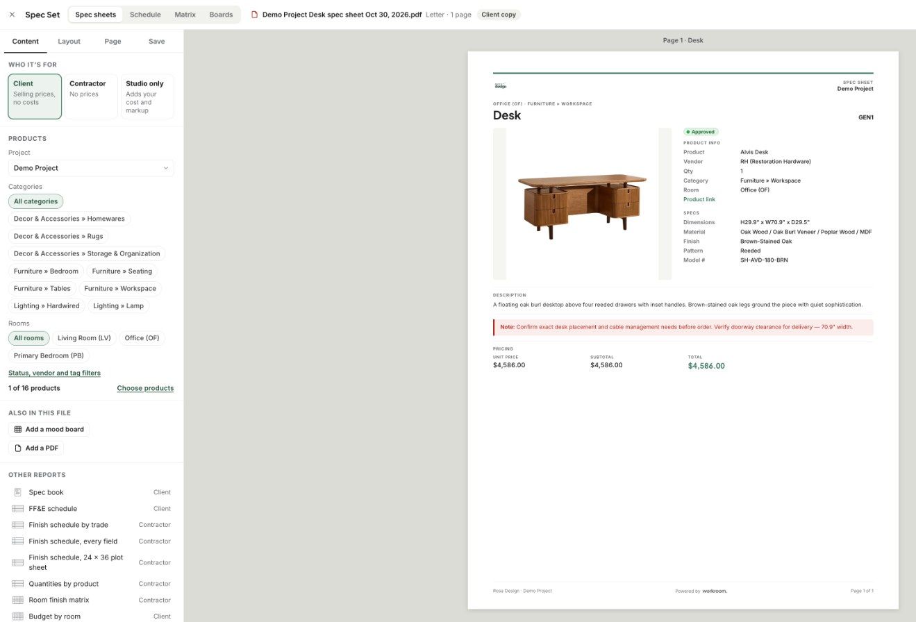 A one-page spec sheet for a single product
