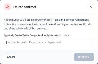 The Delete contract confirmation asking you to type the contract name