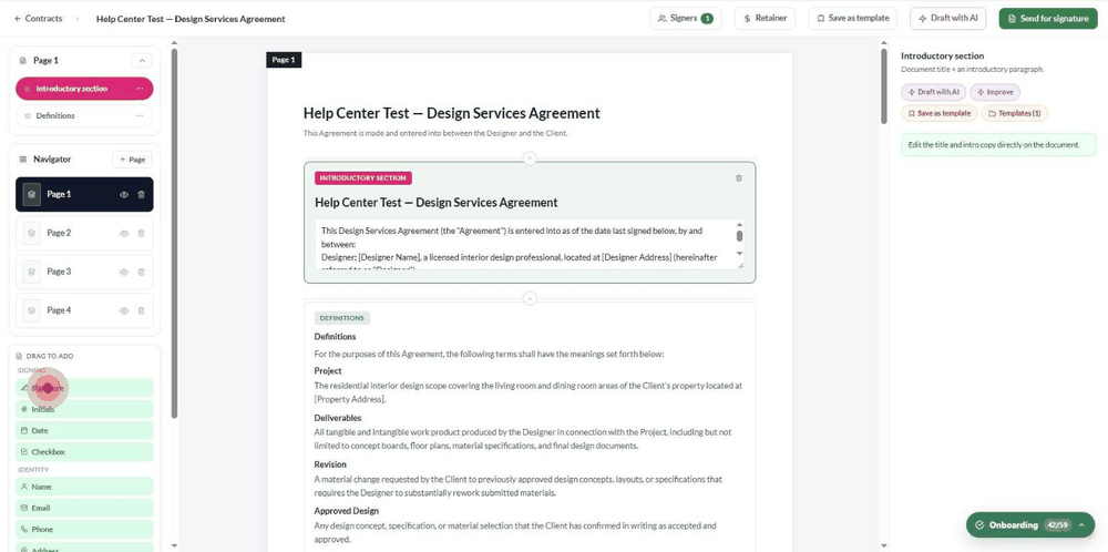 Placing a signature field and assigning it to a signer