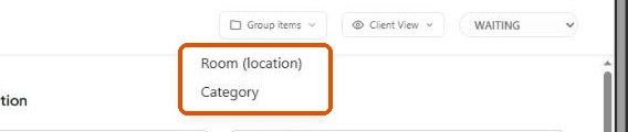 Group items menu with Room (location) and Category