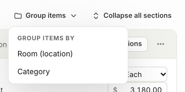 Group items by room or category