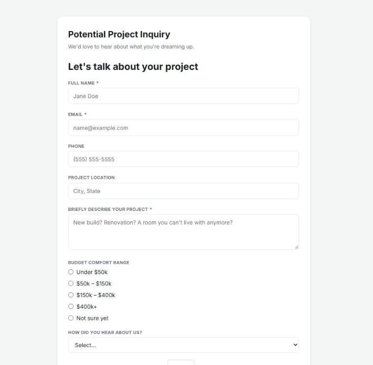 A published form as respondents see it