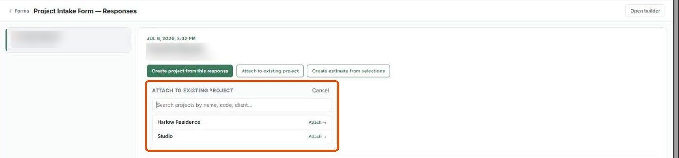 The Attach to existing project panel with a project search and Attach buttons