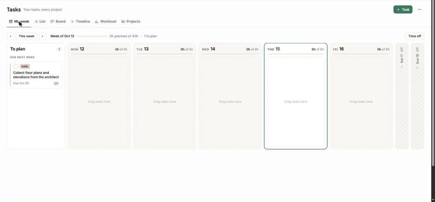 My week with To plan and a column per day