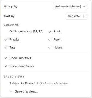 View options with Saved views and Save this view