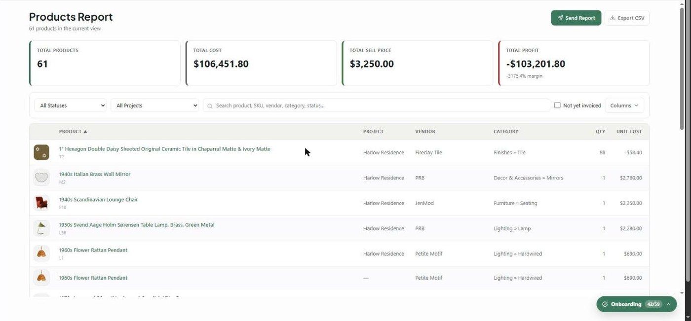 The Products Report with KPI cards, filters and the product list