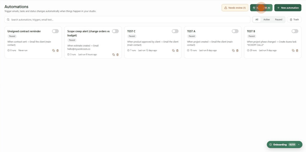 Typing a description into Build with AI and Walter drafting a four-step automation