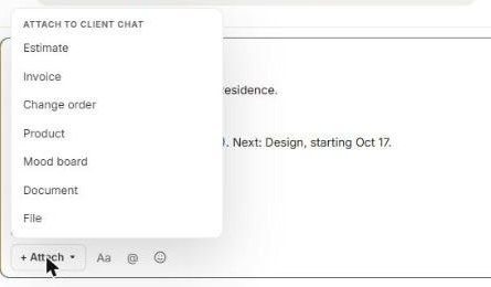 The Attach menu in a client chat