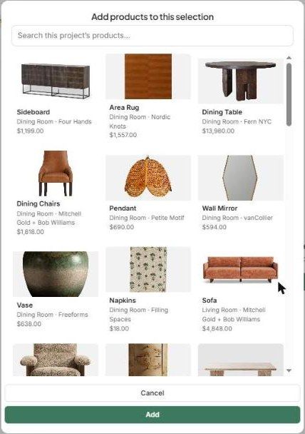 Add products to this selection, picking from the project's products