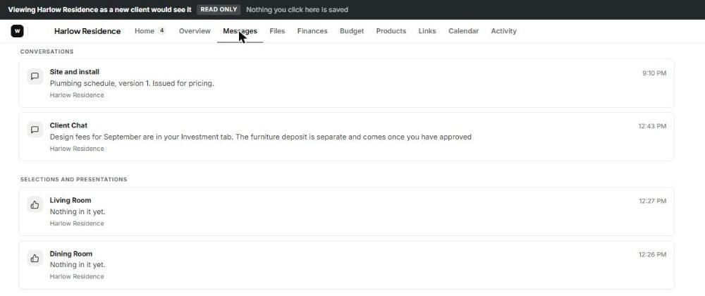 Client portal Messages: conversations and selection boards