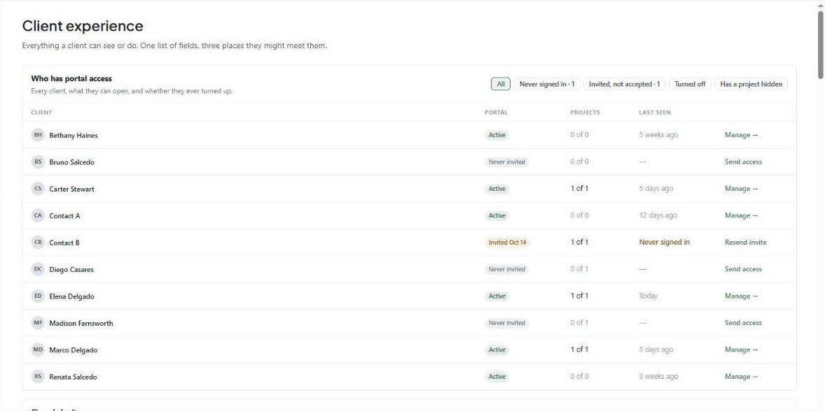 Settings, Client experience, Who has portal access