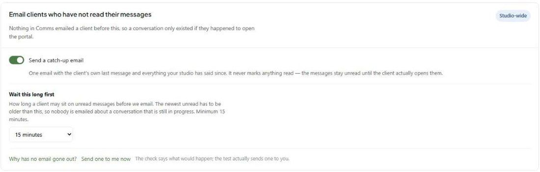 Email clients who have not read their messages, with the wait time and test links