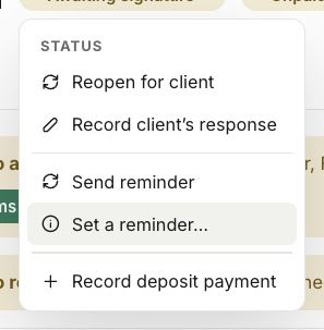 The estimate’s status menu