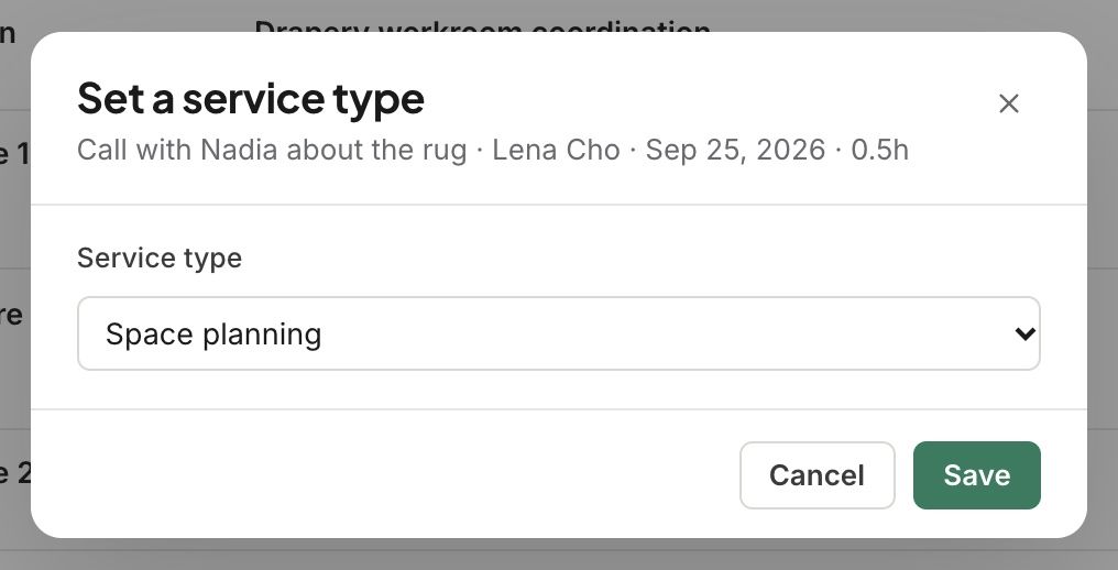 Set a service type for the item