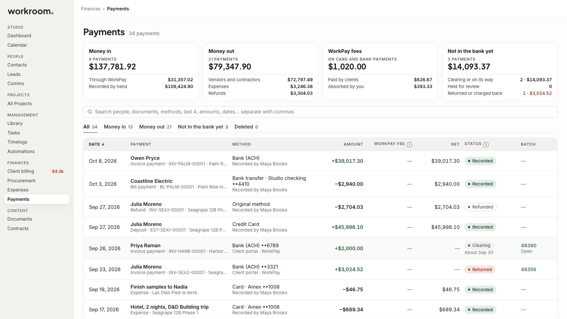 The Payments page