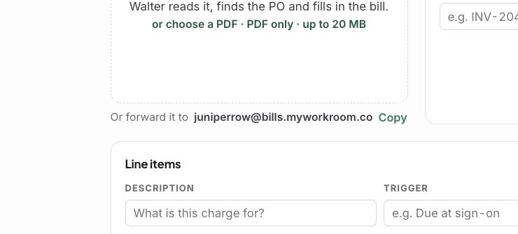 A new bill, with your studio’s bills address to forward invoices to