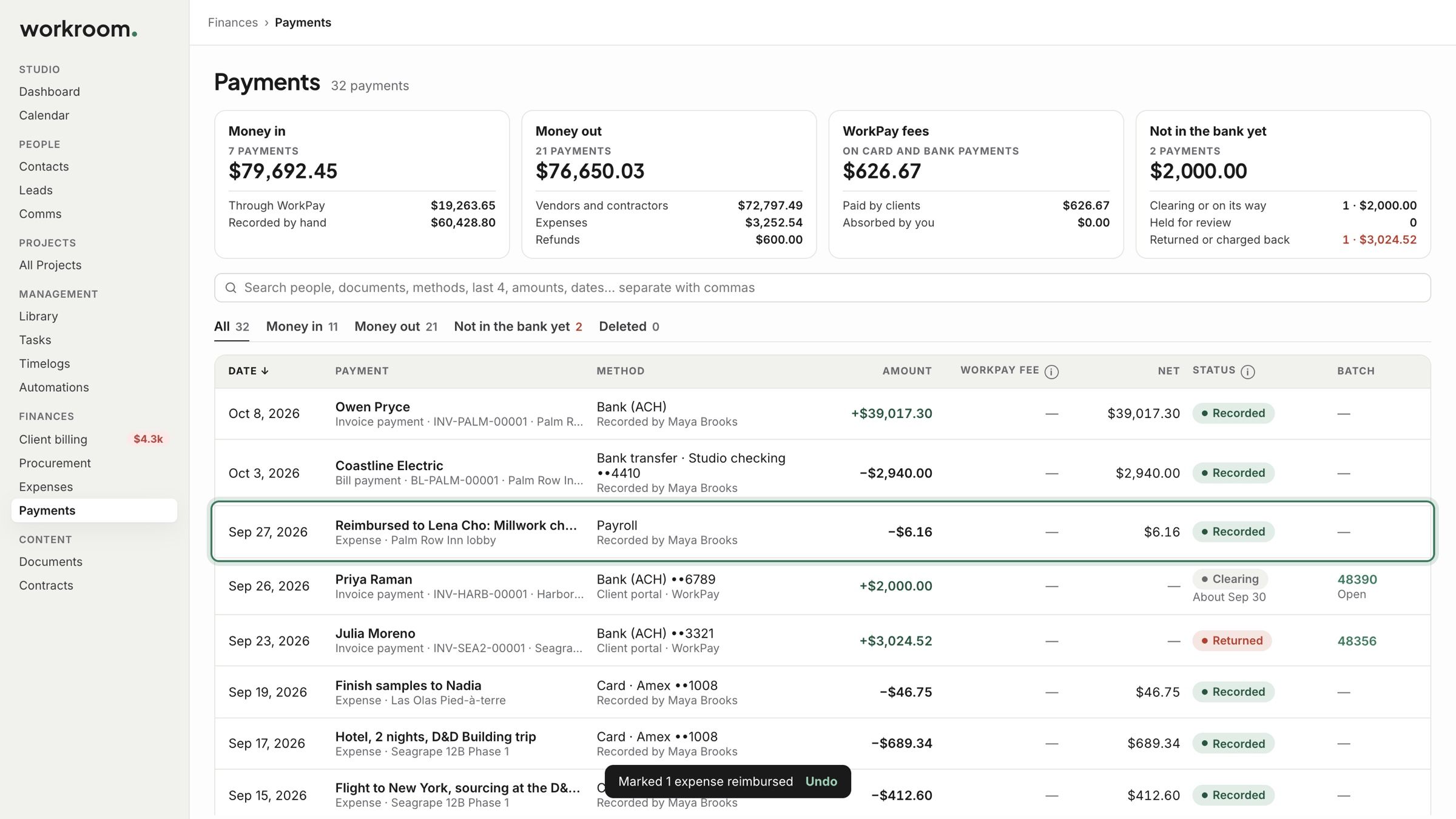 The reimbursement in Payments