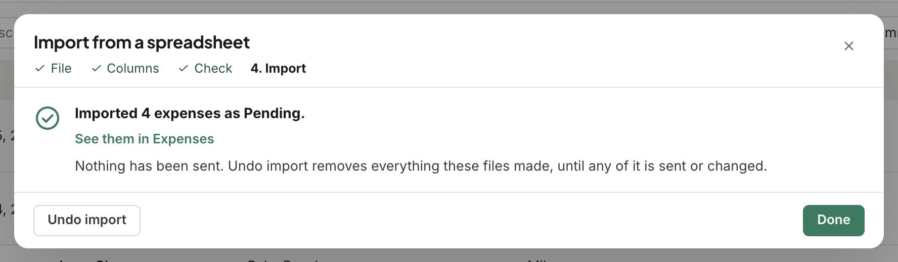 Imported, with Undo import