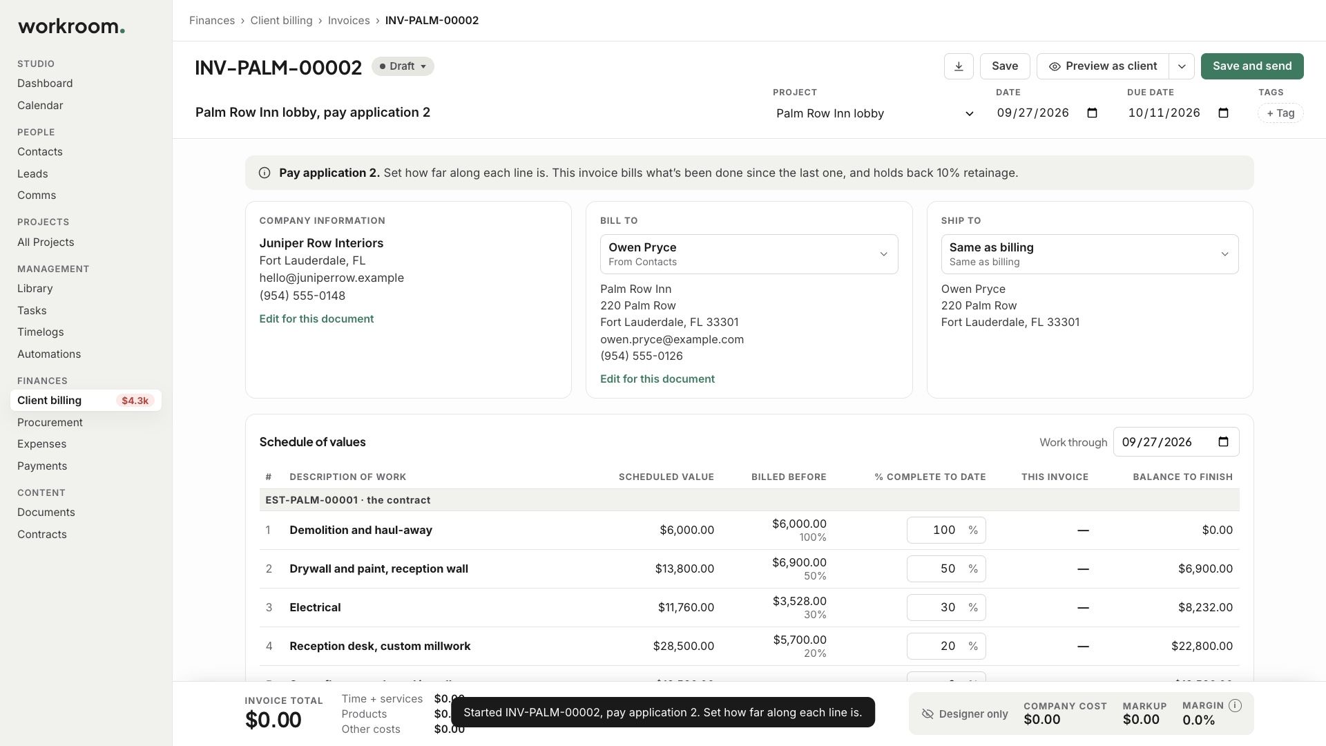 A pay application with its schedule of values
