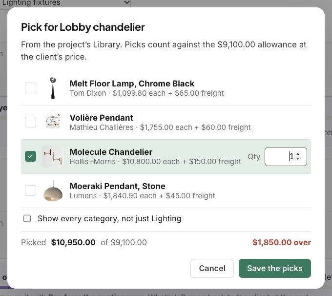 Picking for the allowance: $10,950 picked against $9,100