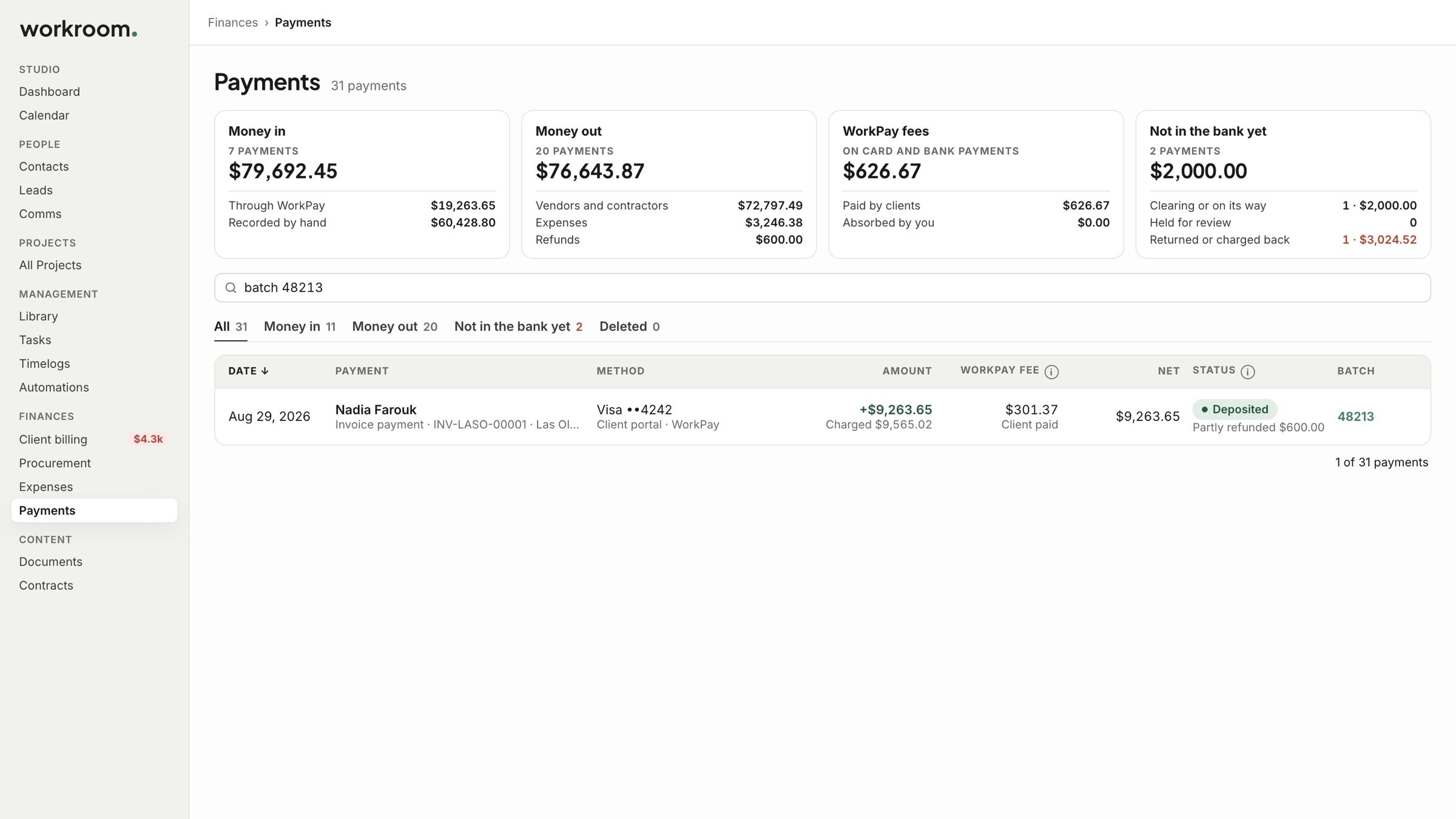 Show all: every payment in batch 48213