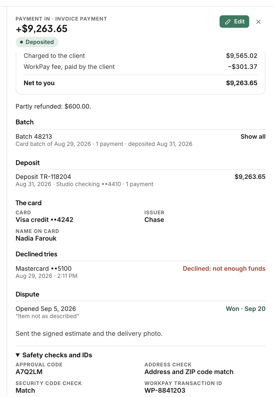 Safety checks and IDs on a card payment