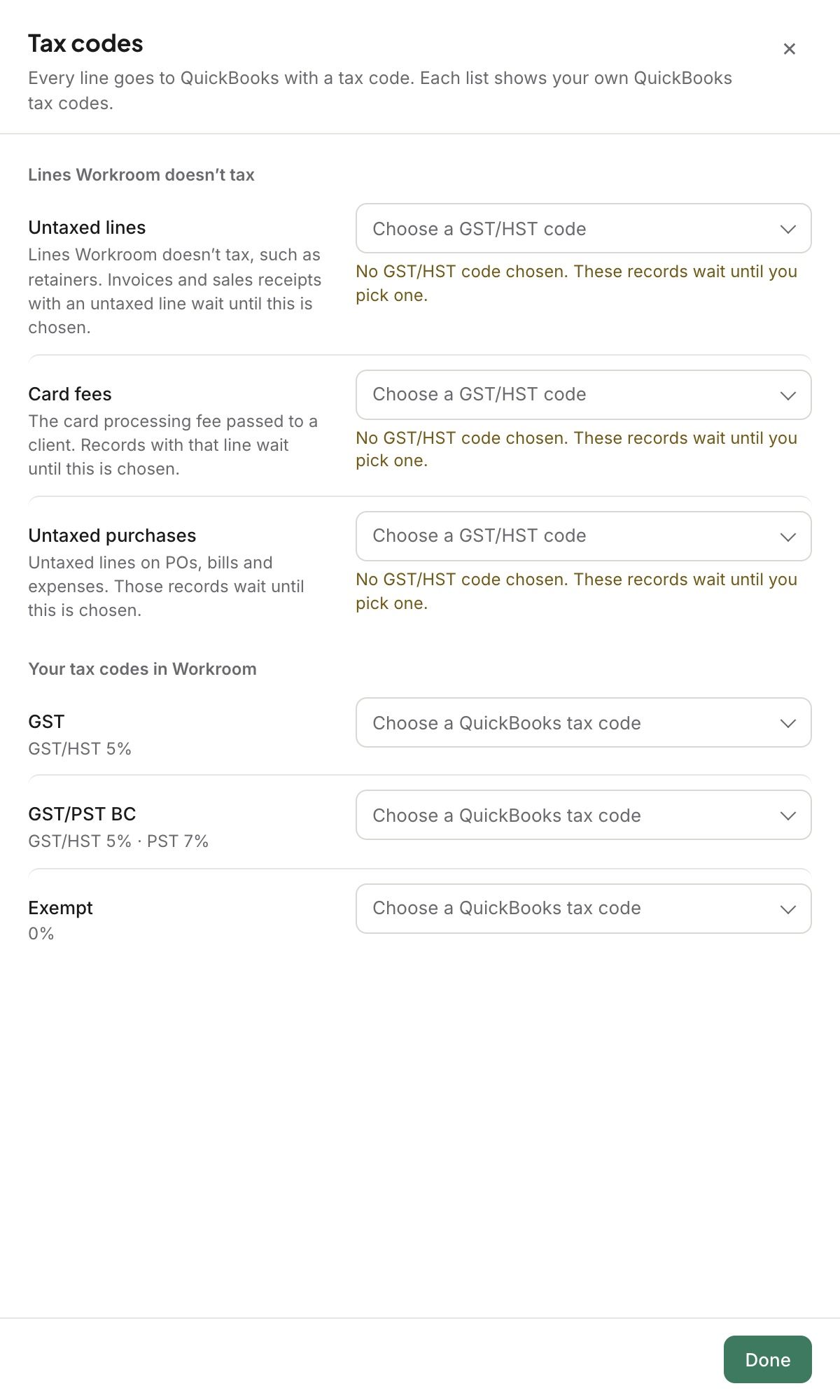 Tax codes in QuickBooks Canada: untaxed lines, card fees, untaxed purchases and your own tax codes